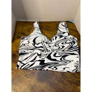 LA Society sz xl women marbled abstract print black and white sport top 0976